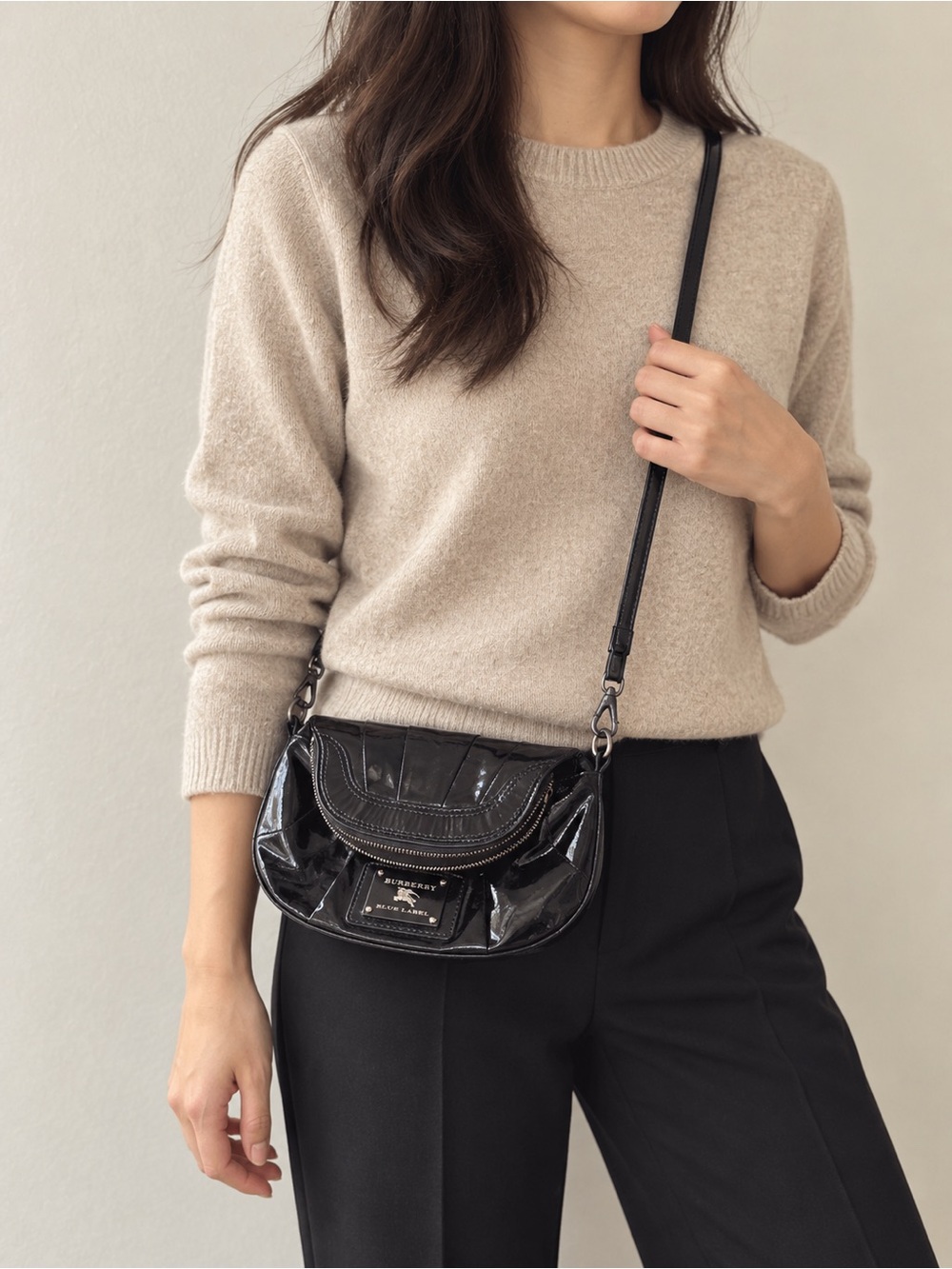Burberry Blue Label Glossy Black Crossbody Bag